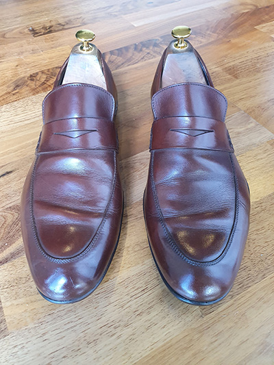 Shiny pair of restored Harrys of London loafers